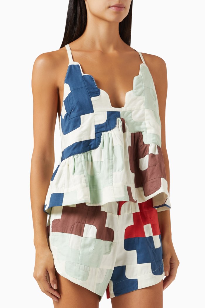 

Cari Geometric Patchwork Top in Cotton, Multicolour