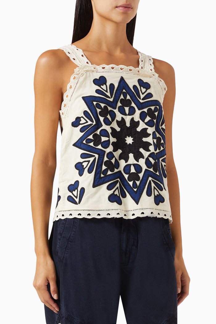 

Kaia Kaleidoscope Tank Top in Cotton-linen, Blue