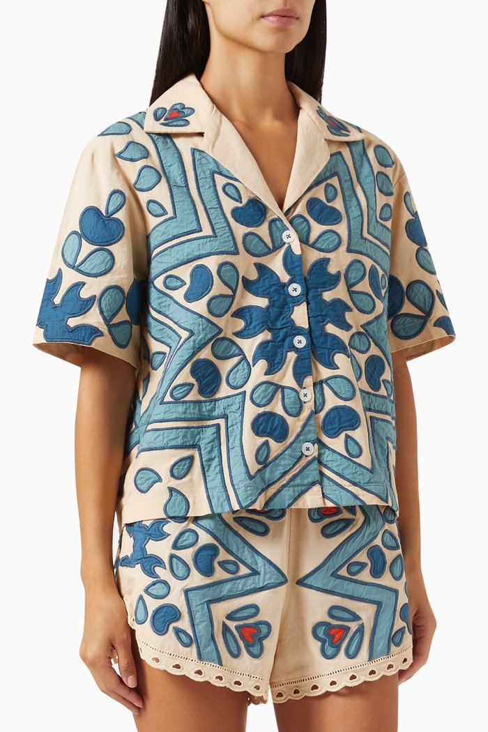 

Kaia Kaleidoscope Top in Cotton-linen, Blue
