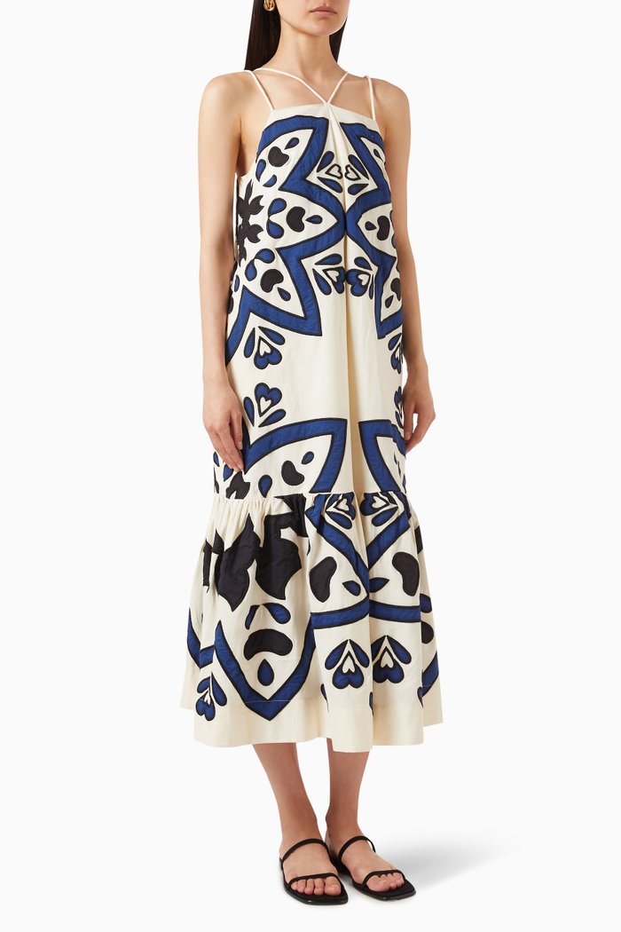 

Kaia Midi Dress in Cotton-linen Blend, Blue