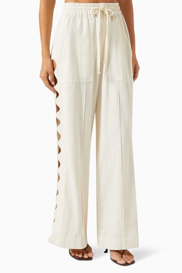

Leona Cut-out Pants in Cotton-linen, Neutral