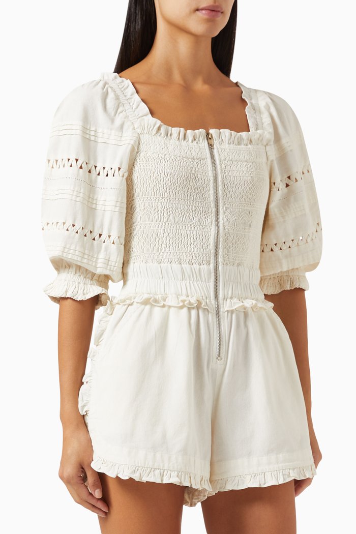 

Willa Smocked Romper in Cotton, White