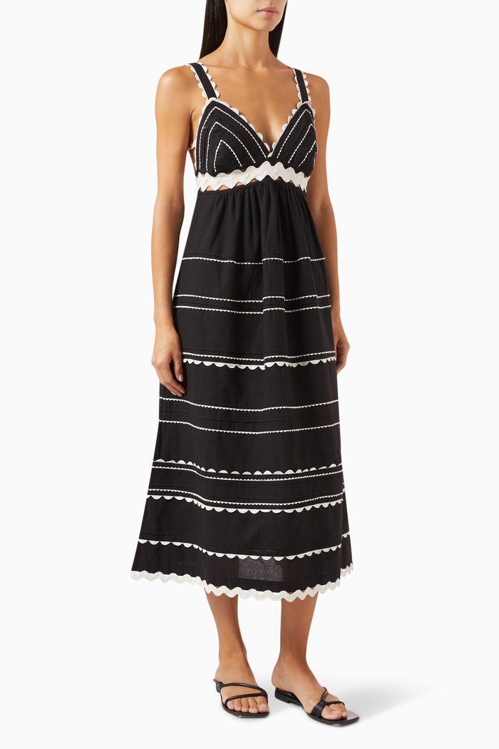 

Ryleigh Embroidered Slip Midi Dress in Cotton, Black