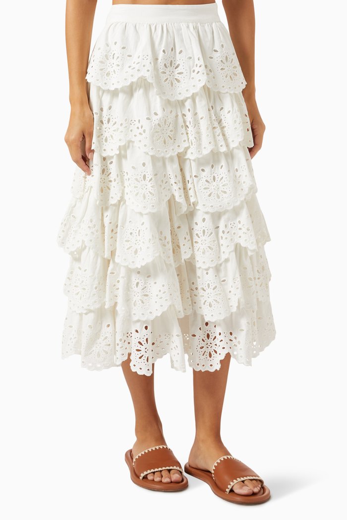 

Tali Ruffled Midi Skirt in Cotton-linen, White