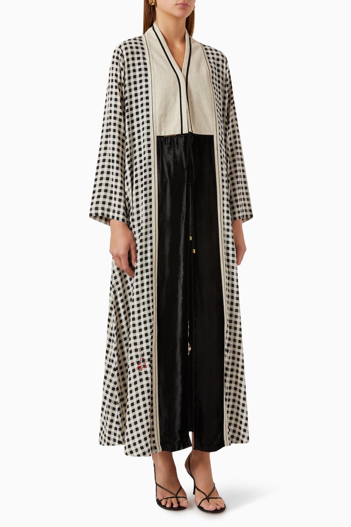 

Checkered-print Abaya in Silk, Black