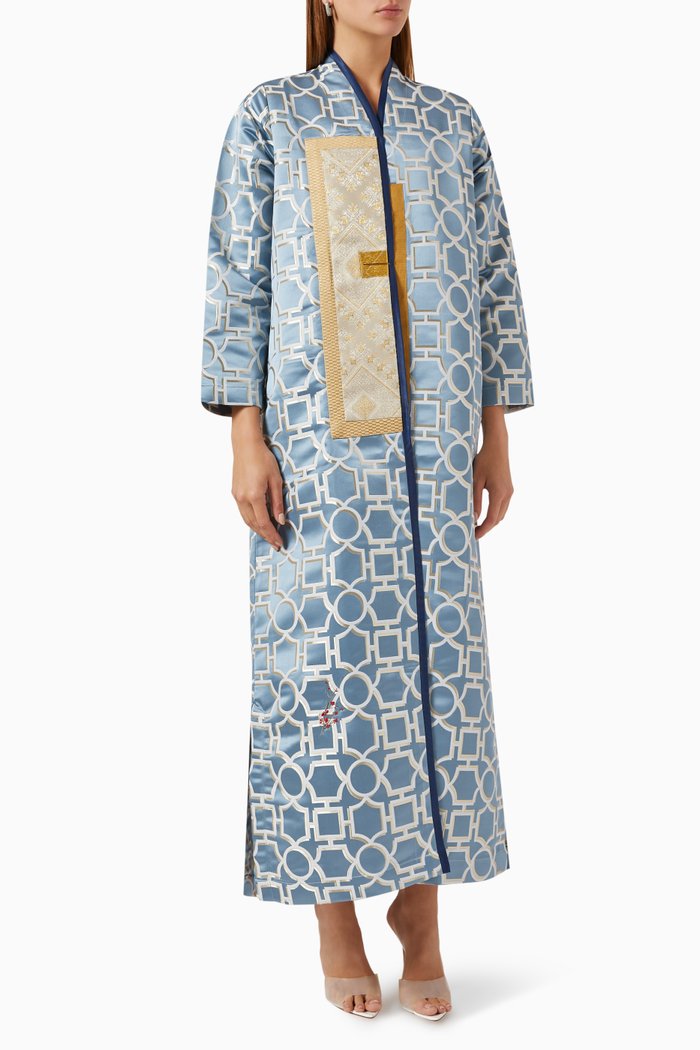 

Geometric-print Abaya in Cotton-blend, Blue