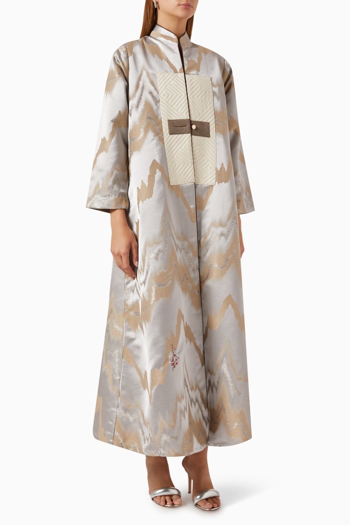 

Abstract-print Abaya in Cotton-blend, Grey
