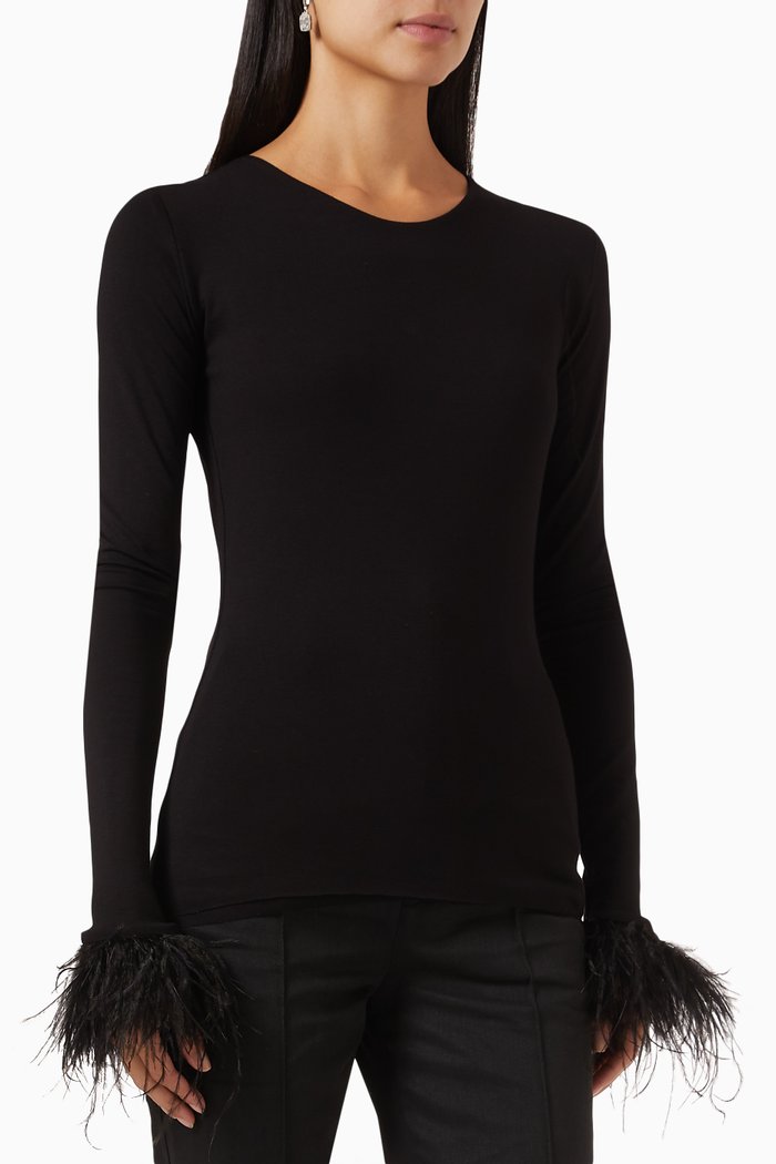 

Electra Feathered cuffs Blouse in Viscose-blend, Black