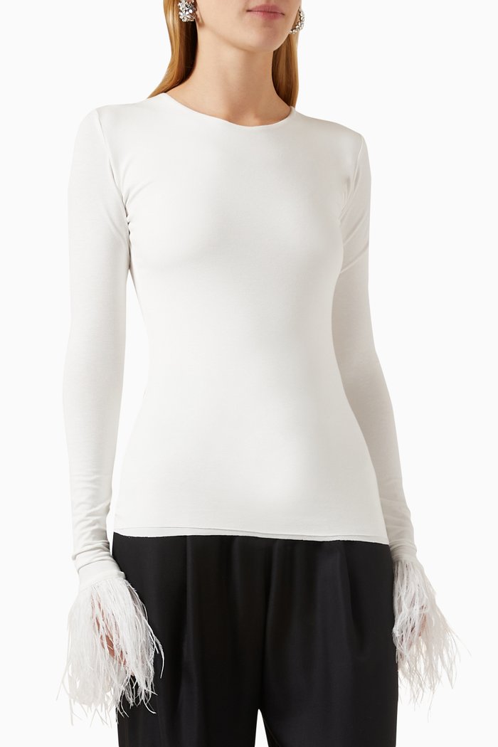 Electra Feathered cuffs Blouse in Viscose-blend, Neutral
