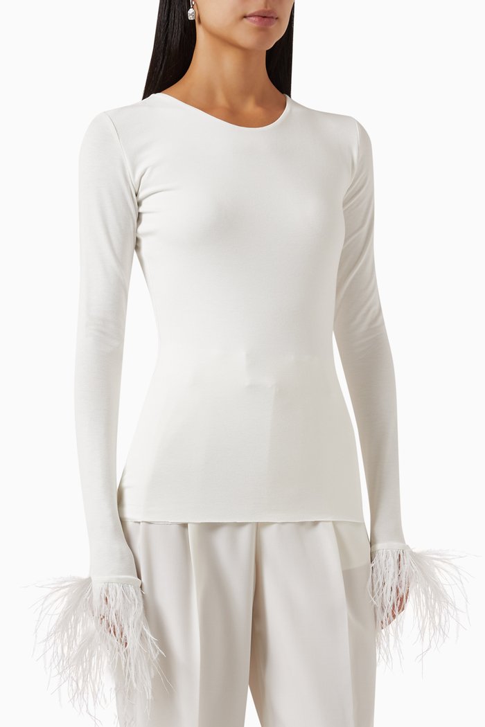 

Electra Feathered cuffs Blouse in Viscose-blend, White