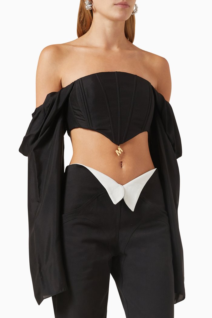 Gigi Corset Top in Silk-blend, Black