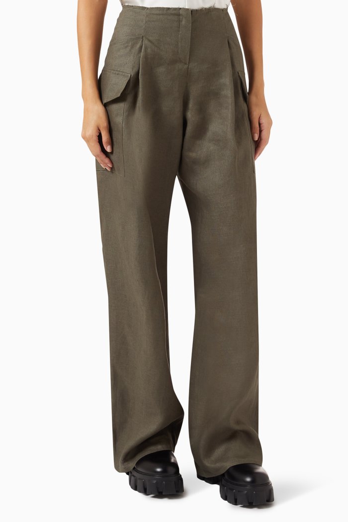 Pimmy Wide-leg Pants in Linen, Green