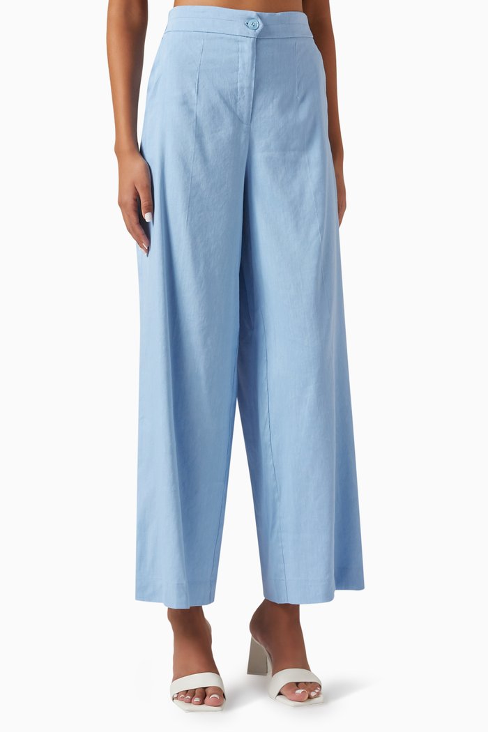 

Wide-leg Pants in Linen-blend, Blue