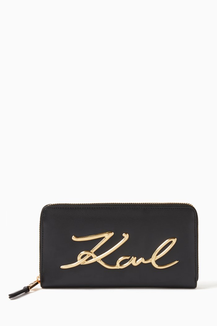 

K/Signature Continental Wallet in Leather, Black