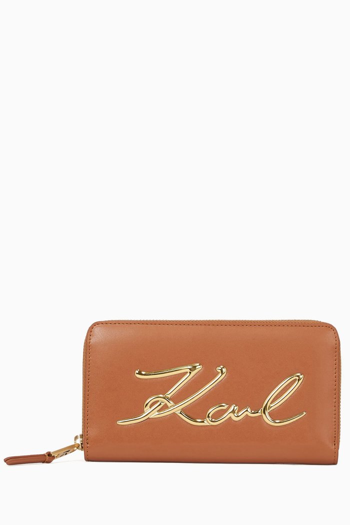 

K/Signature Continental Wallet in Leather, Brown
