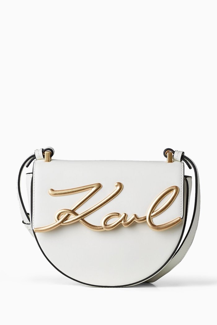 

Small K/Signature Saddle Crossbody Bag in Leather, White