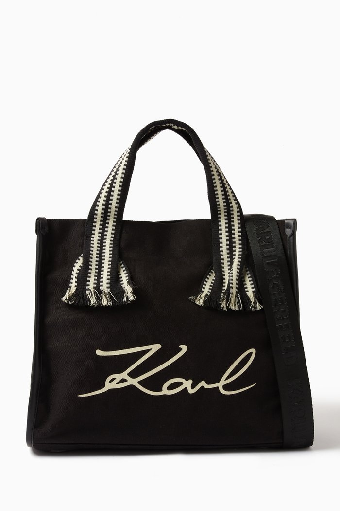 

K/Signature Webbing Tote Bag in Recycled Cotton-canvas, Black