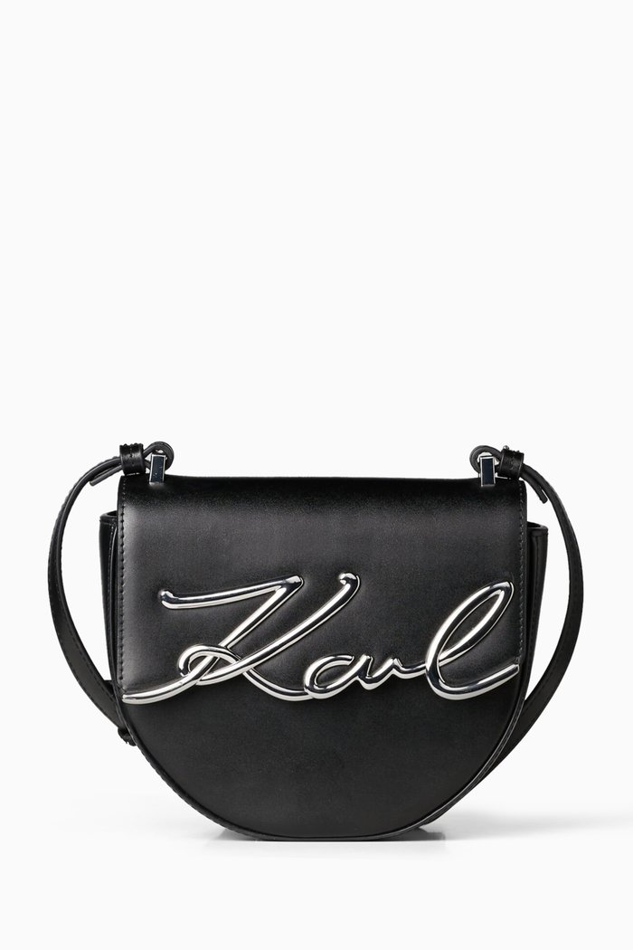 

Small K/Signature Saddle Crossbody Bag in Leather, Black