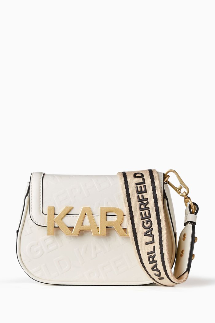 

K/Letters Embossed Crossbody Bag in Leather, White