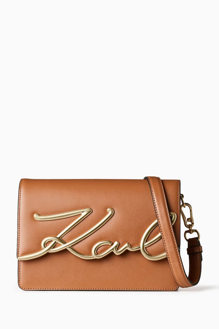 

K/Signature Shoulder Bag in Leather, Brown