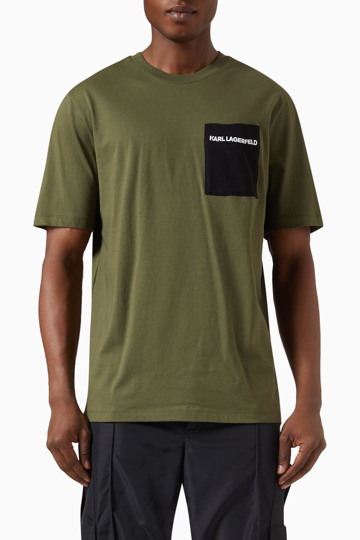 Contrast Pocket T-shirt in Cotton Jersey, Brown