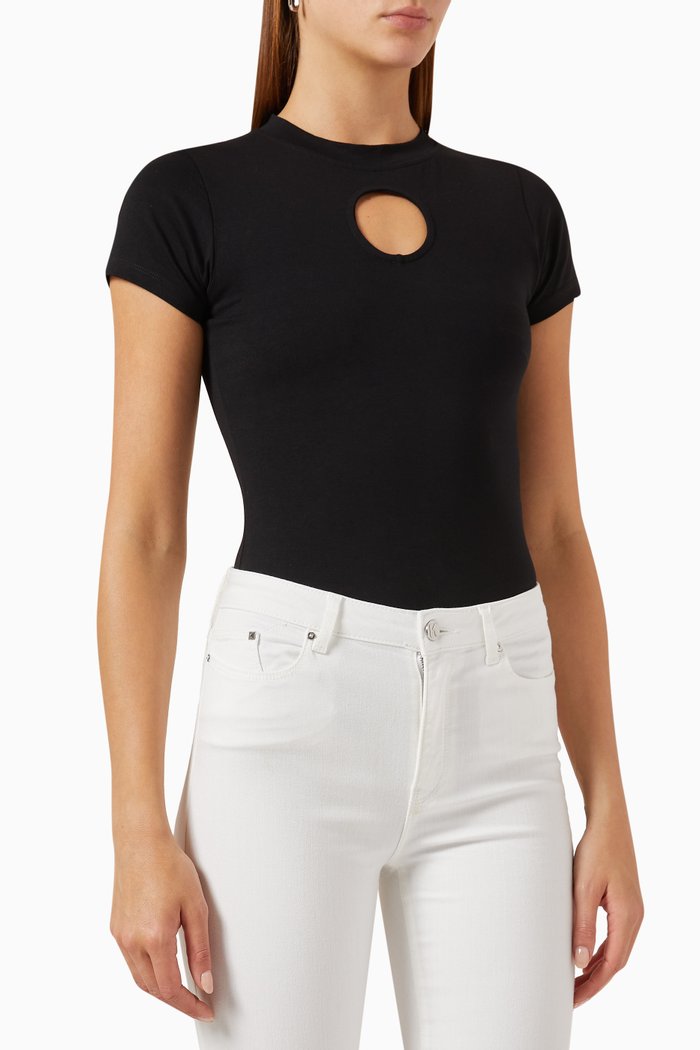 

Cut-out Logo Bodysuit in Jersey, Black