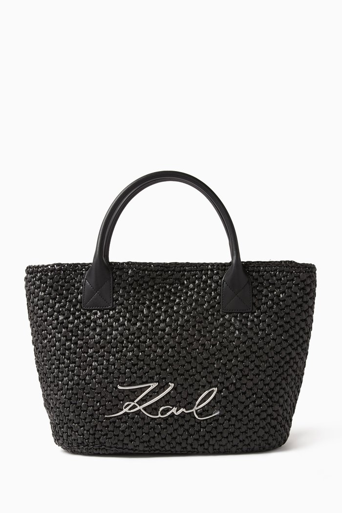 

K/ Signature Large Beach Bag in Straw, Black
