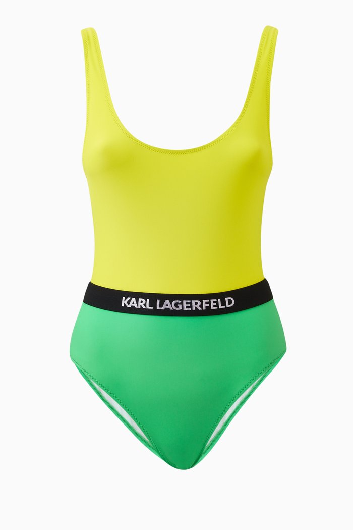 

Colour-block One-piece Swimsuit, Green