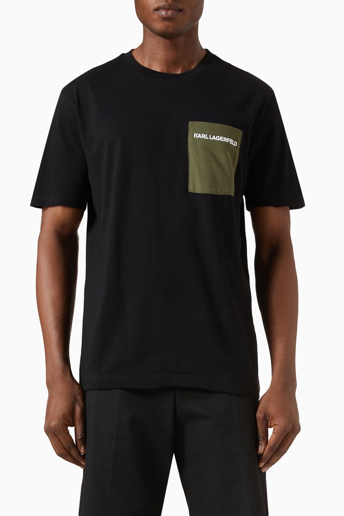

Contrast Pocket T-shirt in Cotton Jersey, Black