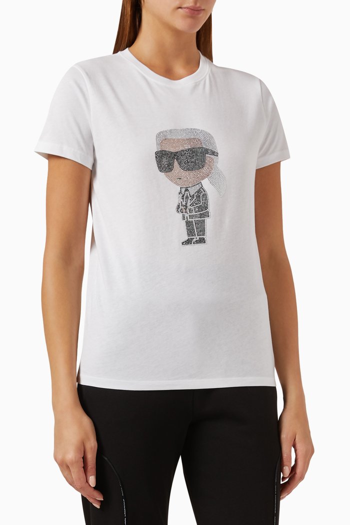 

Ikonik Rhinestone Karl T-shirt in Organic Cotton, White