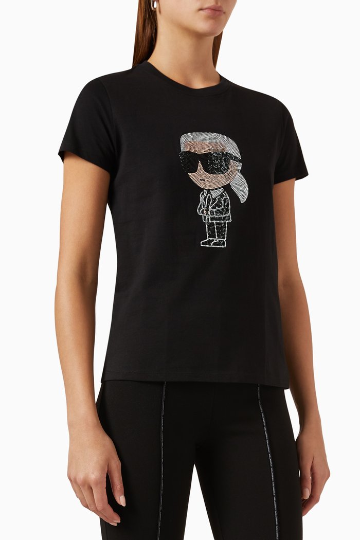 

Ikonik Rhinestone Karl T-shirt in Organic Cotton, Black