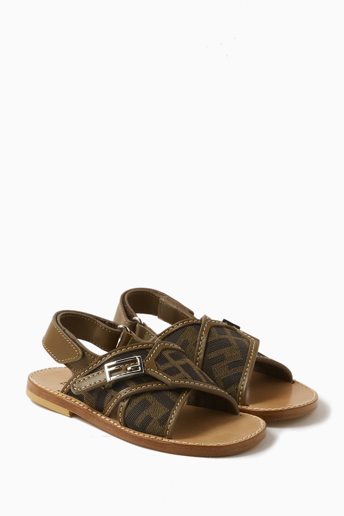 

FF Slingback Sandals in Nappa Leather & Fabric, Brown
