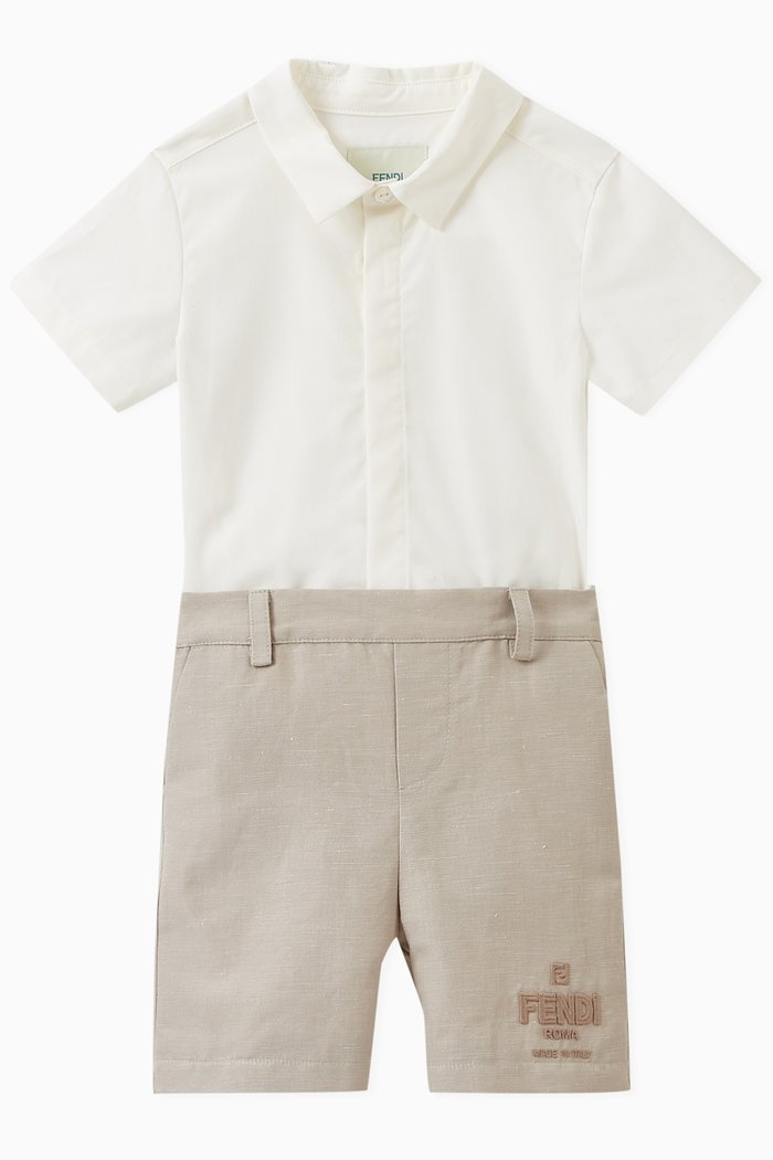 

Logo-embroidered Shirt Set in Cotton, Neutral