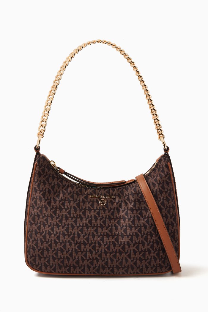 

Jet Set Charm Medium Convertible Pouchette in Logo Canvas, Brown