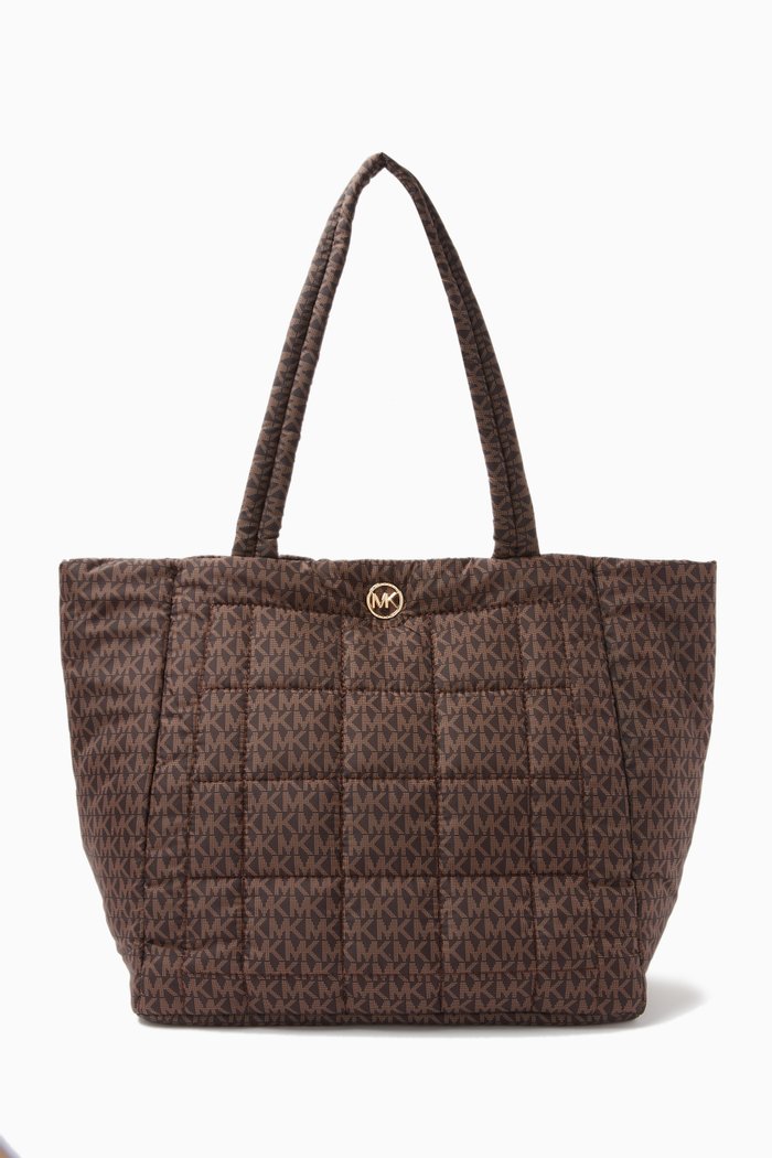 

Lilah Large Tote Bag in Logo Quilted Recycled Polyester, Brown