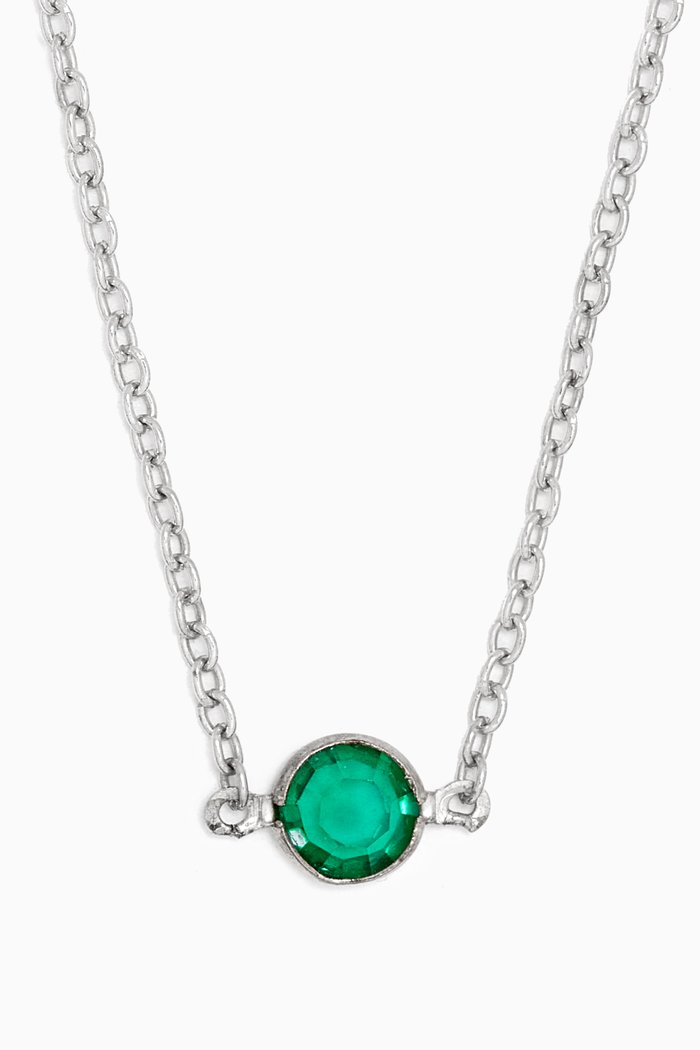 

1970s Faux Emerald Swarovski Crystal Necklace, Silver
