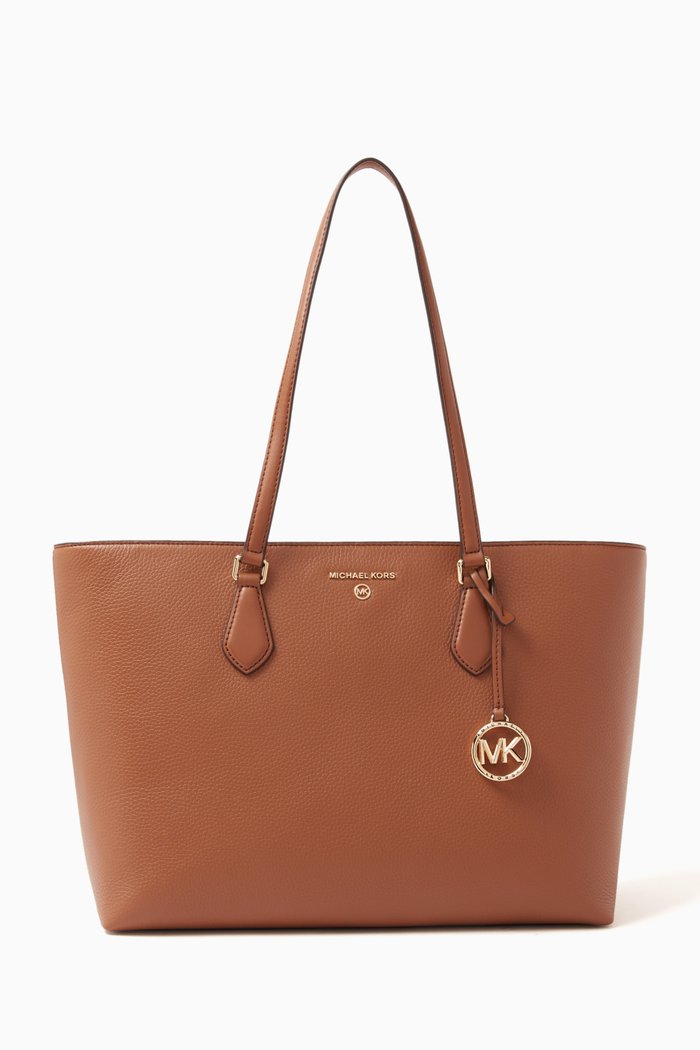 Large Valerie Tote Bag in Pebbled Leather, Brown