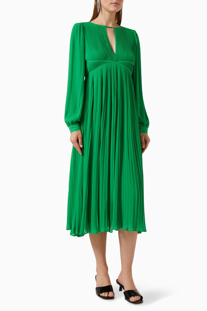 

Pleated Midi Dress in Nylon, Green