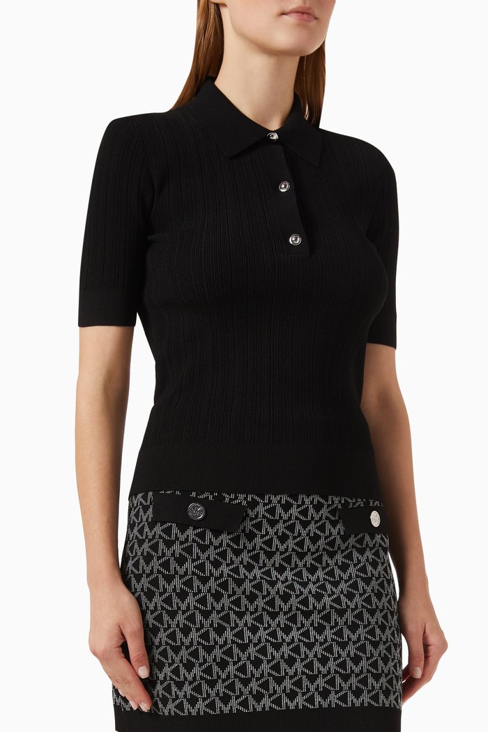 

Ribbed Polo in Viscose Blend, Black