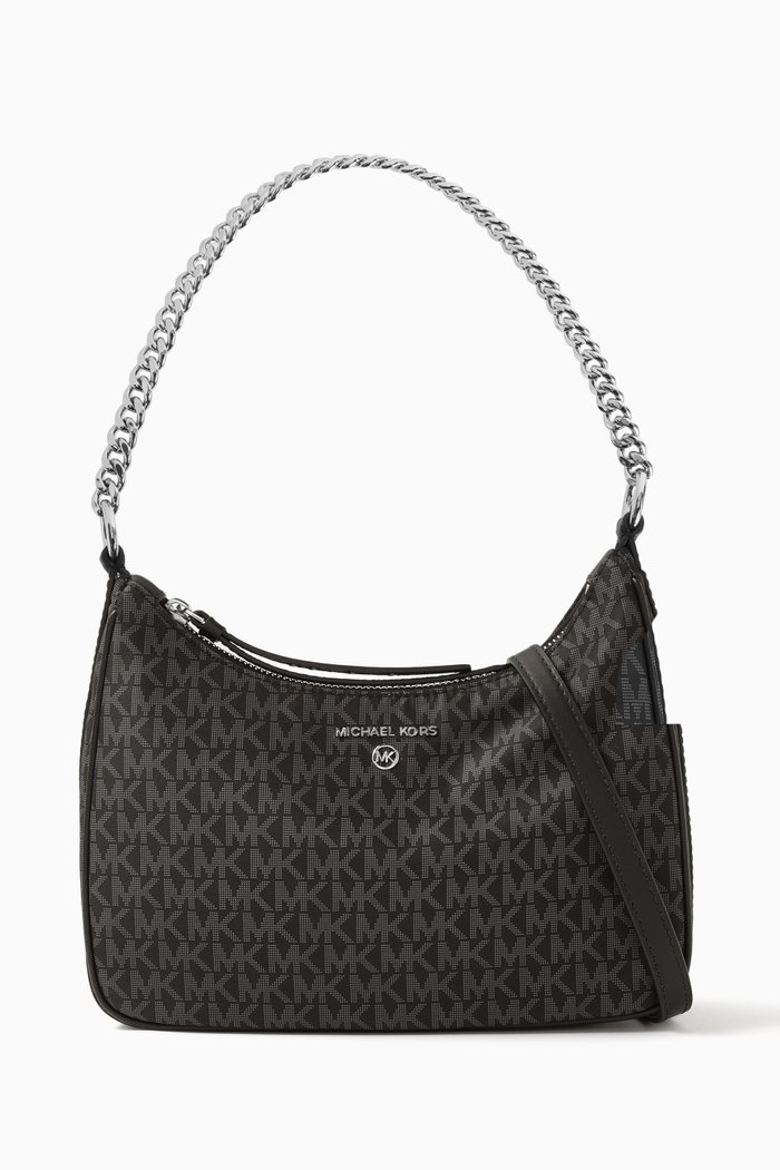 

Jet Set Charm Medium Convertible Pouchette in Logo Canvas, Black