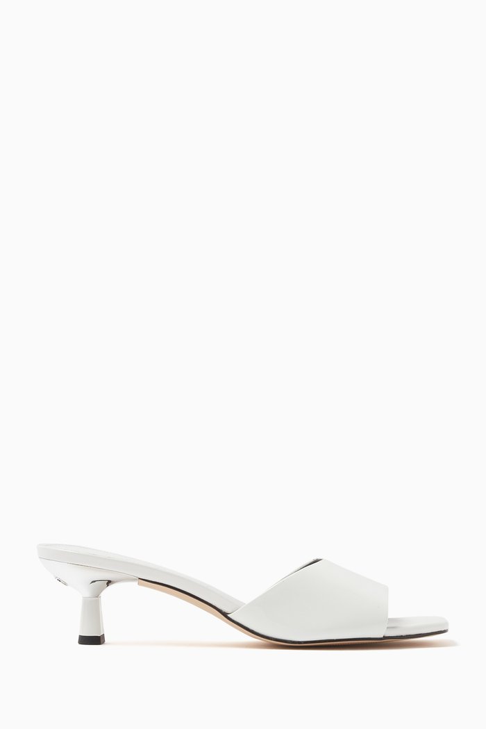 Amal 50 Kitten Heel Sandals in Leather, White