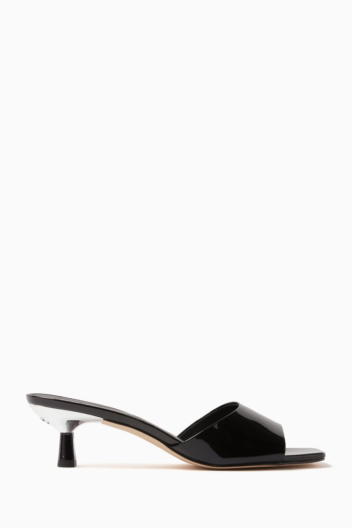 Amal 50 Kitten Heel Sandals in Leather, Black