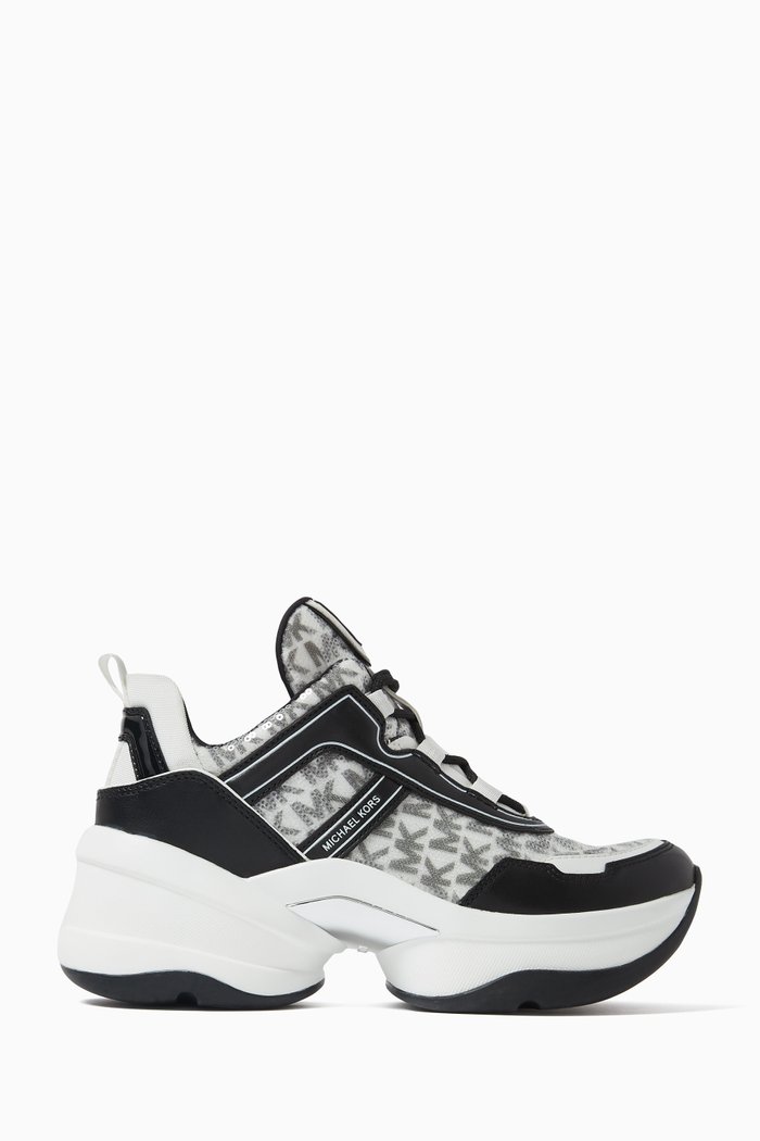 

Olympia Lace-up Chunky Sneakers in Leather & Mesh, White