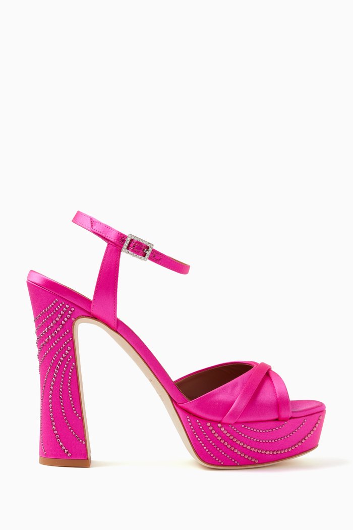 

Keaton 125 Crystal Platform Sandals in Satin, Pink