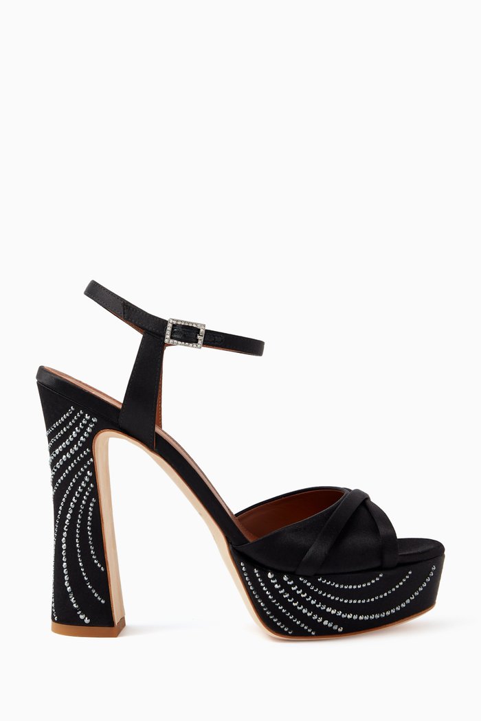 

Keaton 125 Crystal Platform Sandals in Satin, Black