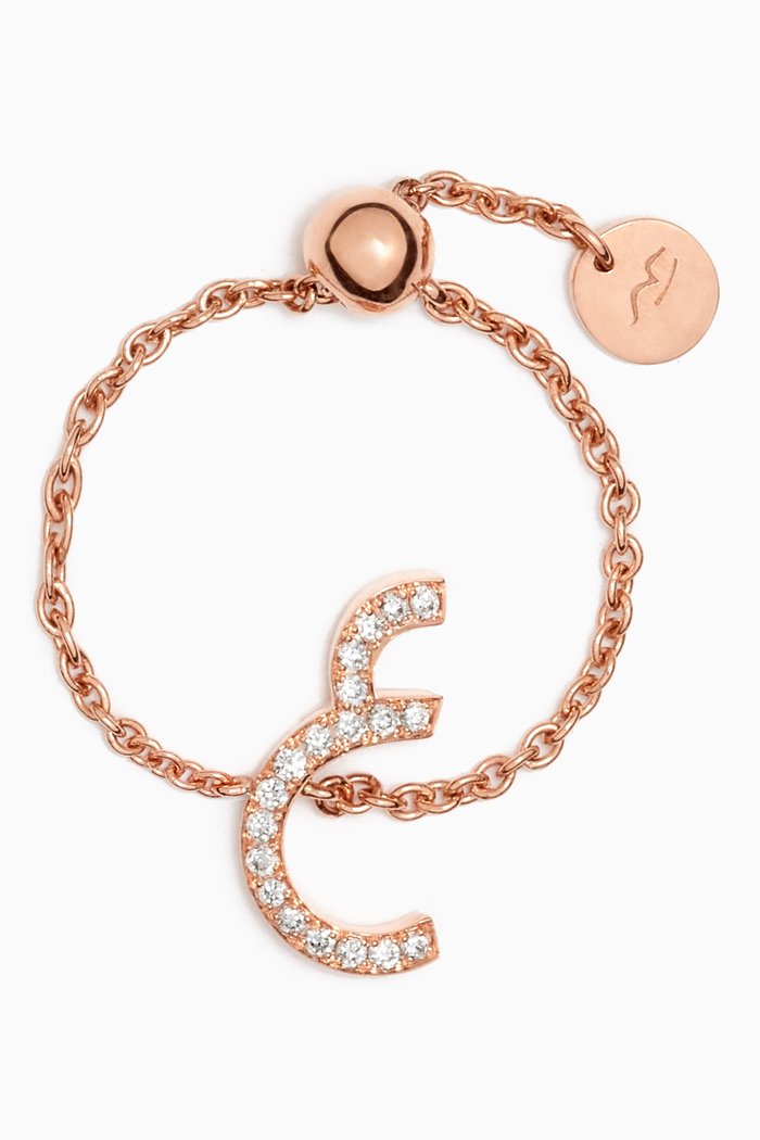 

"3ein" Letter Chain Ring with Diamonds in 18kt Rose Gold