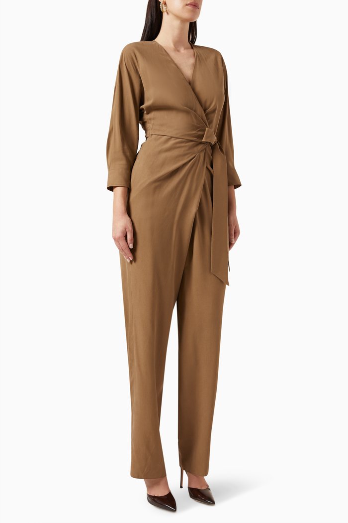 Gattoni Wrap Jumpsuit in Silk, Metallic
