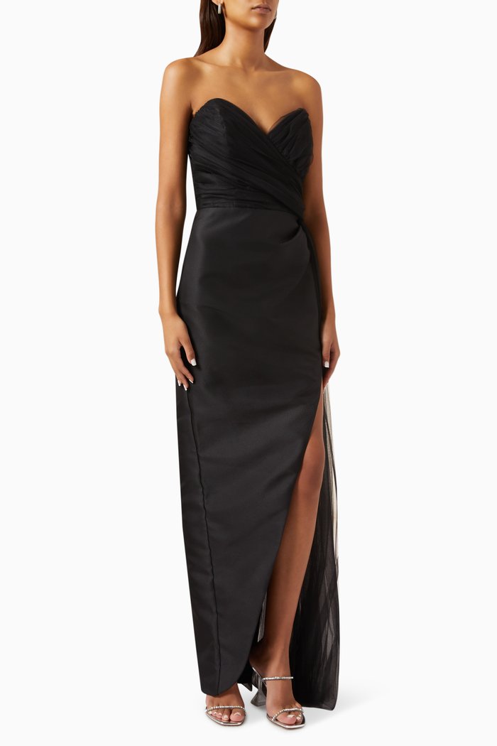 

Strapless Gown in Taffeta & Tulle, Black