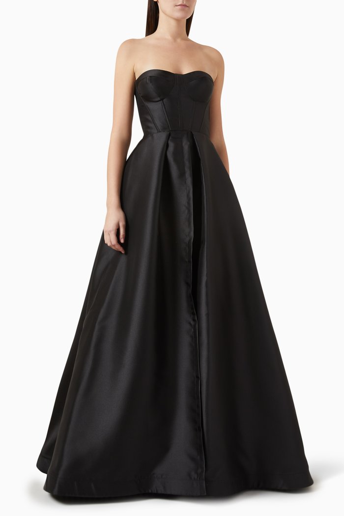 

Corset Top Gown in Satin, Black