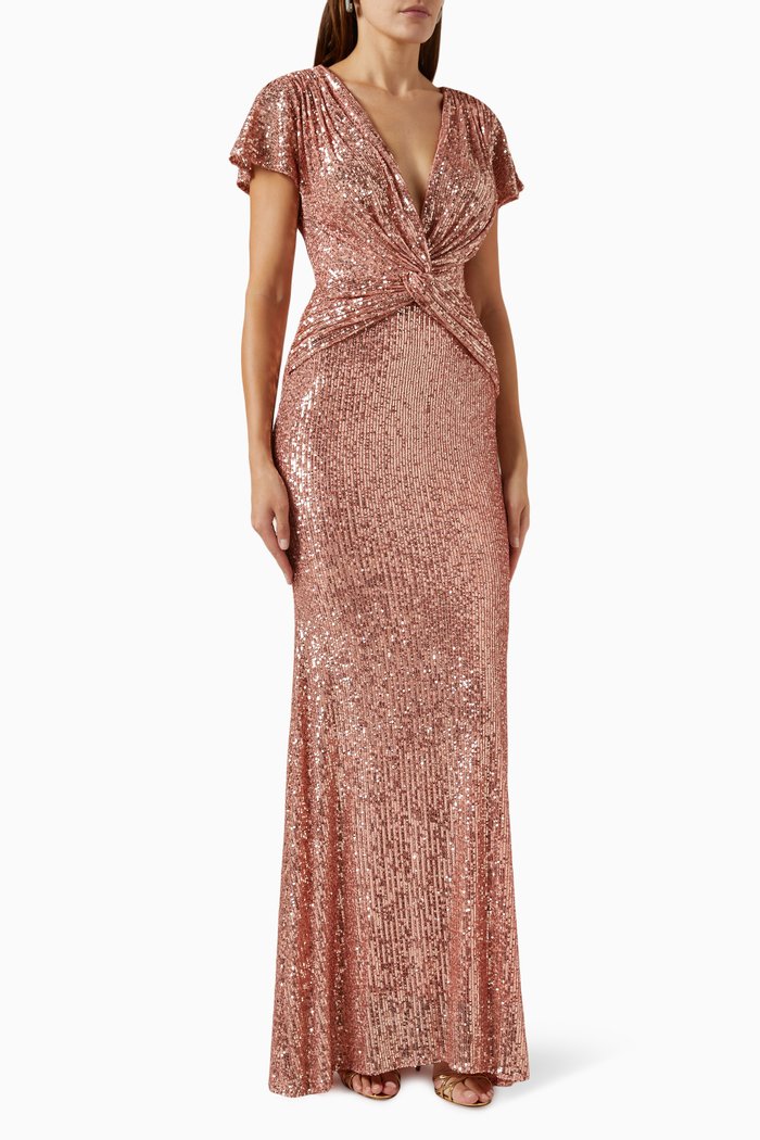 

Twist-front Maxi Dress in Sequins, Pink
